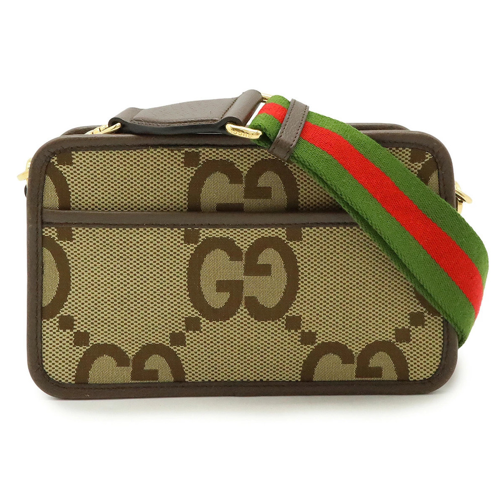 Gucci Jumbo GG Bag Shoulder Pouch Clutch Canvas Beige Cream Dark Brown